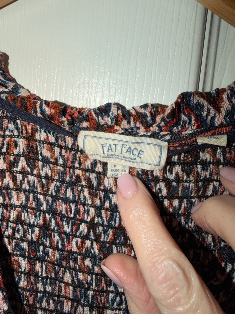 Fat Face Rust and Black Geo V-Neck Blouse - Picture 3 of 5